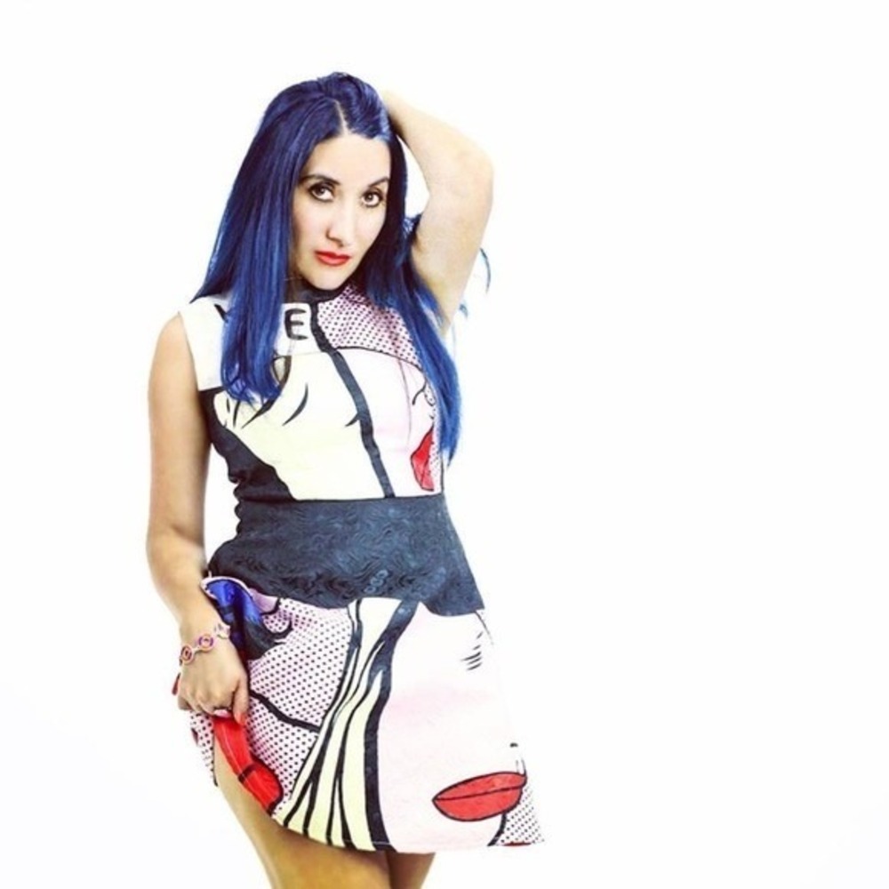 Yi Fang Pop Art Comic Print Dress Womens S Pink Kiss Me Jacquard Good Flaw